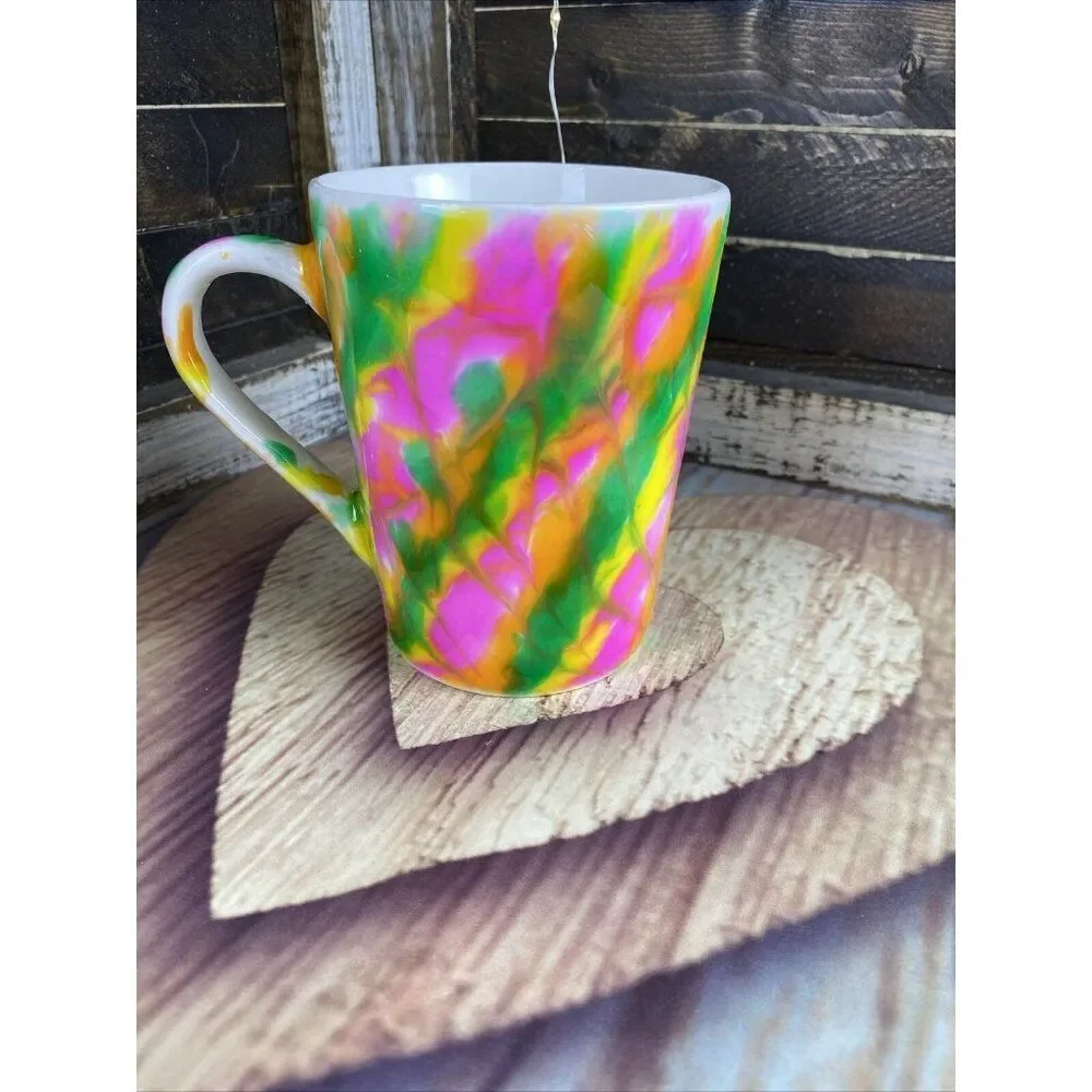 Neon Colors Tie Dye Style Coffee Tea Cup Mug Handmade Epoxy Resin Mug 14 oz